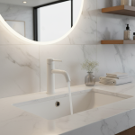 Robinet de lavabo de salle de bains blanc, robinet à trou unique, robinet à poignée unique, mélangeur d&rsquo;eau chaude et froide monté sur le pont