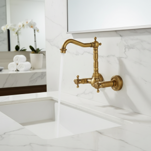 Robinets de lavabo muraux antiques salle de bains noir double poignées robinet de baignoire mitigeur d&rsquo;eau chaude et froide torneira do banheiro or