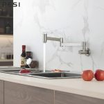 Évier de bassin en laiton à trou unique pour les touristes, robinet d&rsquo;eau froide, bec rotatif à 360 °, montage mural, dégradbrossé, cuisine, centre commercial