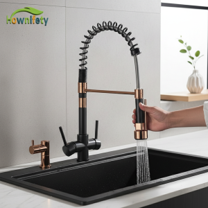 Robinet d’évier de cuisine populaire, couleur or Rose, nouveau mitigeur de bain chaud et froid assorti, bec extractible moderne à Rotation libre Robinet d’évier de cuisine populaire, couleur or Rose, nouveau mitigeur de bain chaud et froid assorti, bec extractible moderne à Rotation libre