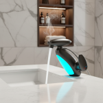 Robinet de lavabo extractible avec lumière LED, sortie 4 Modes, salle de bains, mélangeur d&rsquo;évier d&rsquo;eau froide et chaude, robinet de lavage, alimentation hydroélectrique monotrou