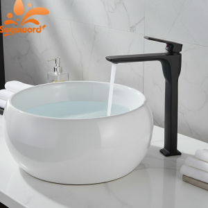 HOBasin-Robinet de Lavage en Laiton Noir, Poignée Unique, Trou Unique, Court et Grand, pour Eau Froide et Chaude