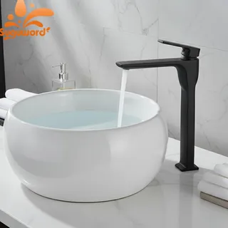 Mitigeur lavabo laiton noir mat contemporain bec cascade plat poignée…