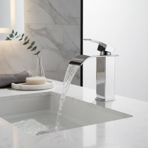 Robinet de lavabo en acier inoxydable, cascade à noyau de cuivre pour salle de bains, lavabo de cuisine, robinet à double commande chaud et froid