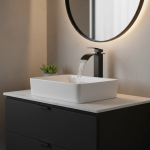 Robinet de salle de bains, cascade noire, lavabo supérieur, armoire de salle de bains, peinture noire nordique, robinet à trou unique