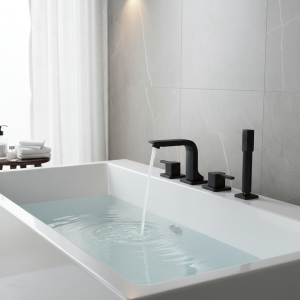 Robinet de lavabo de salle de bains, robinet de baignoire largement répandu, mitigeur d&rsquo;évier, remplissage de baignoire à 4 trous avec pulvérisateur de douche extractible, montage sur pont/mur