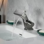 Robinet d&rsquo;évier de salle de bains cascade, robinet de vanité en laiton à double contrôle chaud et froid pour montage sur pont, robinet de lavabo mélangeur