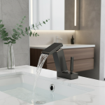 Robinet de lavabo cascade à poignée unique, mitigeur de salle de bains en laiton, robinet de lavabo de salle de bains monté sur le pont, un trou, Nickel brossé noir