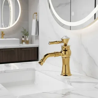 Robinet de lavabo en laiton finition dorée froide et chaude