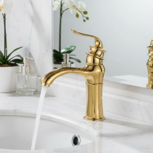 Robinet de lavabo de luxe, robinet de lavabo de salle de bains moderne, mitigeur chaud et froid doré, robinet d’évier à poignée unique, accessoires de cuisine Robinet de lavabo de luxe, robinet de lavabo de salle de bains moderne, mitigeur chaud et froid doré, robinet d’évier à poignée unique, accessoires de cuisine