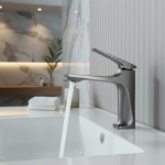 Robinet d&rsquo;évier de salle de bains moderne à noyau en laiton, robinet d&rsquo;eau de lavabo monté sur le pont à poignée unique, mélangeur chaud et froid