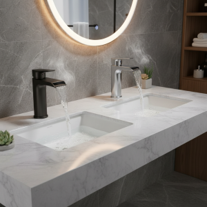 Lavabo de salle de bains de style cascade, robinets hauts et bas en acier inoxydable, lavabo d’eau chaude et froide, accessoires de salle de bains pour la maison Lavabo de salle de bains de style cascade, robinets hauts et bas en acier inoxydable, lavabo d’eau chaude et froide, accessoires de salle de bains pour la maison