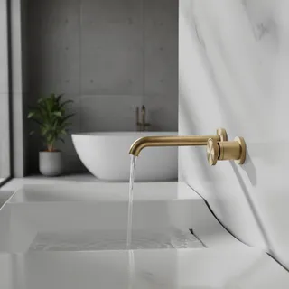 Robinet de lavabo de salle de bains mural en laiton brossé de luxe
