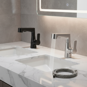 Robinet de salle de bain à double pulvérisation : construction en laiton, valve en céramique, interface standard G1/2&Prime;, noir mat/argent/blanc