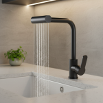 Robinet de cuisine en acier inoxydable avec 4 modes de débit d&rsquo;eau – 360 °   Vanne rotative en céramique, finition brossée, contrôle de l&rsquo;eau chaude et froide f