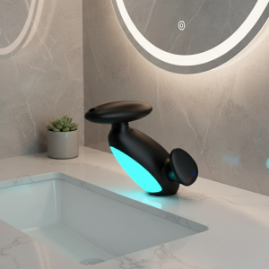 Grand robinet de lavabo à lumière LED, sensible à la température, sortie 4 Modes, mélangeur d’évier d’eau chaude et froide, robinet de lavage à trou unique pour salle de bains Grand robinet de lavabo à lumière LED, sensible à la température, sortie 4 Modes, mélangeur d’évier d’eau chaude et froide, robinet de lavage à trou unique pour salle de bains