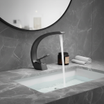 Black HOBasin-Bassin de lavage en chrome noir, montage sur pont, robinets d&rsquo;eau de centre commercial, grue à eau chaude et froide créative