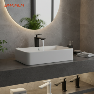 BAKALA-Bassin Noir et Blanc en Laiton Peint, Poignée Unique, Trou Unique, Pont Chaud et Froid