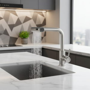 360 °   Robinet de cuisine extractible cascade rotatif à 3 modes, adapté aux éviers de cuisine, en acier inoxydable.