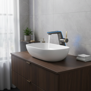 Robinet de lavabo en laiton massif, affichage numérique, eau chaude et froide, gris, salle de bains sous comptoir, meuble de vanité Robinet de lavabo en laiton massif, affichage numérique, eau chaude et froide, gris, salle de bains sous comptoir, meuble de vanité