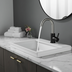 Mélangeur de lavabo de salle de bains, noir mat/nickel brossé, gamme pour éviers, accessoires de robinet mitigeur chaud et froid en acier inoxydable