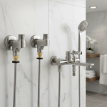 Robinet de baignoire de douche en acier inoxydable 304, Nickel brossé, Angle réglable, adaptateur de robinet de douche, pied incurvé en laiton massif