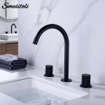 Mélangeur de salle de bains, robinet d&rsquo;évier, robinet de lavabo, monté sur le pont noir, double support en laiton, robinetterie d&rsquo;eau chaude et froide à trois trous