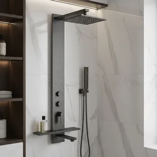 Système de douche de salle de bains boutoné