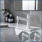 Robinet de lavabo en laiton chaud et froid à double trou, poignée unique, pulvérisateur à jet à 3 fonctions, mitigeur d&rsquo;évier extractible pour salle de bains