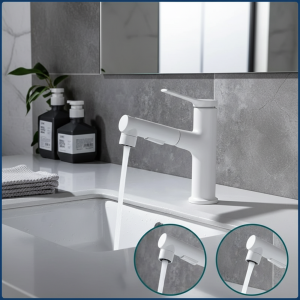 Robinet de lavabo en laiton chaud et froid à double trou, poignée unique, pulvérisateur à jet à 3 fonctions, mitigeur d&rsquo;évier extractible pour salle de bains