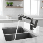 Robinet d&rsquo;évier de cuisine en acier inoxydable, robinet d&rsquo;eau chaude et froide, argent, noir, rotation à 1080 degrés, 2 modes