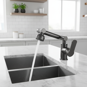 Robinet d’évier de cuisine en acier inoxydable, robinet d’eau chaude et froide, argent, noir, rotation à 1080 degrés, 2 modes Robinet d’évier de cuisine en acier inoxydable, robinet d’eau chaude et froide, argent, noir, rotation à 1080 degrés, 2 modes