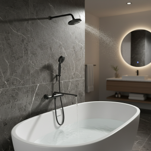 Système de douche thermostatique pour baignoire, bec long rotatif, douchette à main, montage mural, système de douche HOShower pour centre commercial, eau chaude et froide Système de douche thermostatique pour baignoire, bec long rotatif, douchette à main, montage mural, système de douche HOShower pour centre commercial, eau chaude et froide