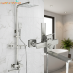 HOShower-Système de douche à effet pluie mural, robinet avec étagère, 3 modes, baignoire, centre commercial, eau chaude et froide