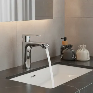Mitigeur lavabo monocommande contemporain chrome poli bec cascade…