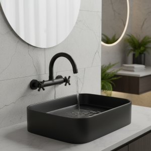 Évier mural en laiton chaud et froid, total 256, noir, nouveau bassin