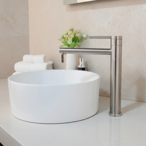 KEMAIDI robinet de salle de bains grand évier Nickel brossé robinet mitigeur d&rsquo;eau chaude et froide, robinet de salle de bains monté sur le pont