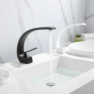 Robinets de lavabo de conception courbe noir/blanc, robinets mélangeurs d&rsquo;eau de salle de bains, robinet de lavabo à montage sur pont, robinets mélangeurs froids et chauds à poignée unique