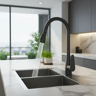 Mitigeur cuisine acier inoxydable bec cygne haut noir mat minimaliste…