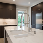 Robinet d&rsquo;évier de cuisine avec pulvérisateur extractible, robinet d&rsquo;évier de cuisine en acier inoxydable à Arc élevé à poignée unique commerciale en Nickel brossé