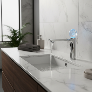 Robinet de lavabo salle de bains robinet d&rsquo;évier chaud et froid LED poignée en cristal monté sur le pont robinet de lavabo en laiton mélangeur d&rsquo;eau grue nouveauté