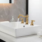 Robinet d&rsquo;eau chaude et froide de luxe, robinet de lavabo à trois trous et Double poignée pour évier de salle de bains, laiton massif de Style Antique