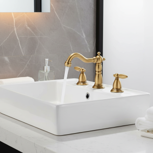 Robinet d&rsquo;eau chaude et froide de luxe, robinet de lavabo à trois trous et Double poignée pour évier de salle de bains, laiton massif de Style Antique