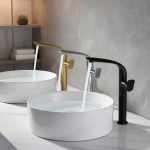 Robinet Baisn en or brossé, robinet de lavabo de salle de bains en laiton, robinet mitigeur d&rsquo;eau chaude et froide monté sur le pont, Chrome/noir