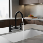 Évier de Cuisine Moderne à Double Levier, Lavage Chaud et Froid, Robinet de Centre Commercial, Bec à 360 °, Filtre Coudé à Deux Places