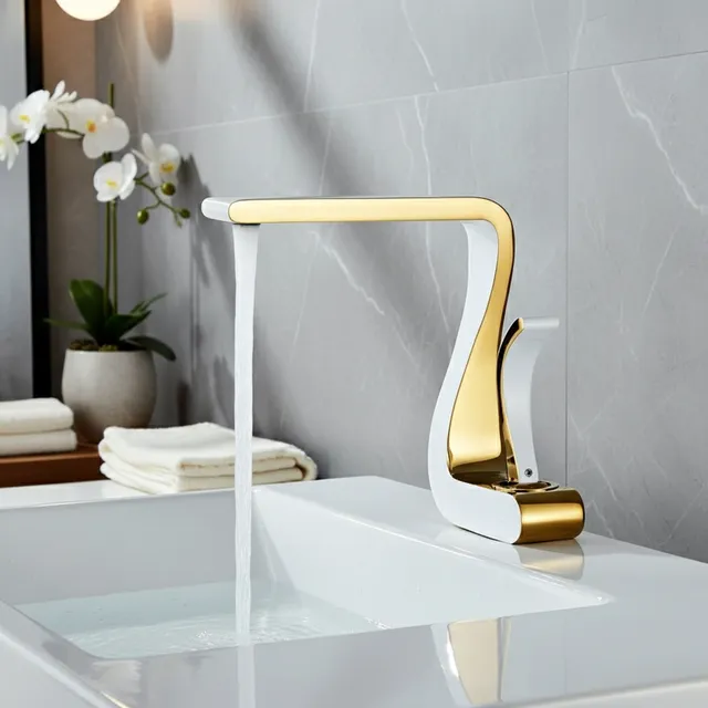 Robinet mitigeur de salle de bains de luxe en or blanc