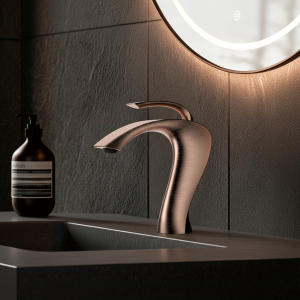 Robinet de lavabo de salle de bains en laiton de luxe gris pistolet, robinet de lavabo moderne monté sur le pont avec Valve en céramique Anti-fuite, contrôle de l&rsquo;eau chaude/froide