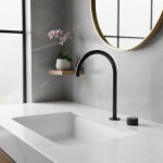 Robinet de lavabo noir à poignée unique, robinet d&rsquo;évier de salle de bains à deux trous, robinet d&rsquo;évier chaud et froid brossé, robinet de lavabo rotatif largement répandu