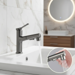 Robinet de lavabo de salle de bains à trou unique, robinet en laiton extractible, mélangeur d&rsquo;eau chaude et froide, robinet d&rsquo;eau monotrou pour robinets de éviers de salle de bains