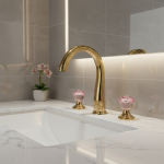 Robinet de lavabo de luxe à barbe large, salle de bains, robinet de lavabo de 8 pouces, robinet d&rsquo;évier à trois trous, poignée artistique de salle de bains, mélangeur de lavabo